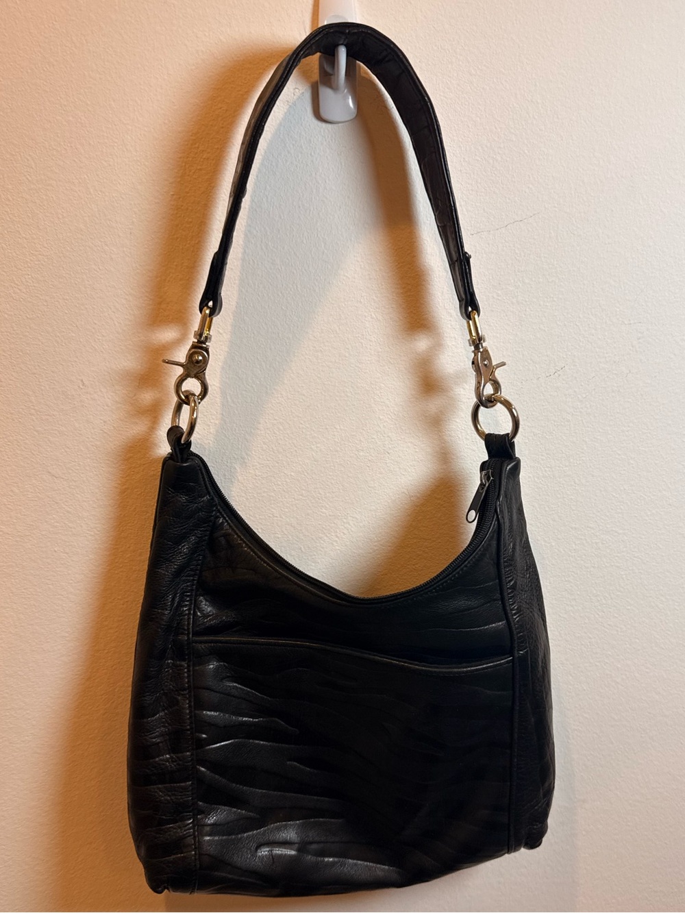 Andre Oliver Black Leather Hobo Shoulder Bag Y2K